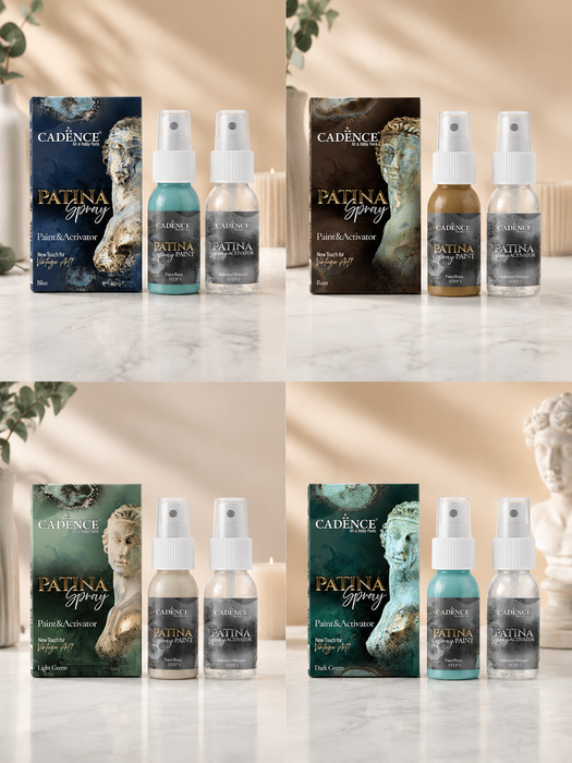 Pátina Spray Verde Claro Cadence 50+50 ml – Set de 2 pasos en spray ideal para crear efectos envejecidos y acabados vintage en madera, MDF, cartón, lienzo, vidrio, cerámica y más