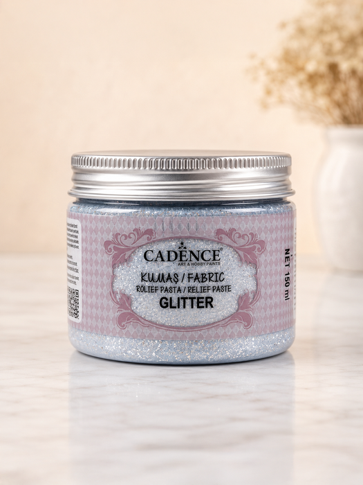 Pasta Textil Glitter Plata Cadence 150 ml – Pasta decorativa con partículas de glitter, brillo y textura en telas de algodón, bolsos, cojines, ropa y más
