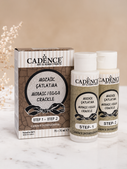 Craquelador de 2 Pasos Transparente Mosaic Eggs Cadence 70 + 70 ml – Set de 2 pasos para crear efectos de craquelado transparente tipo mosaico o cáscara de huevo en madera, MDF, cartón, lienzo, vidrio, cerámica y más