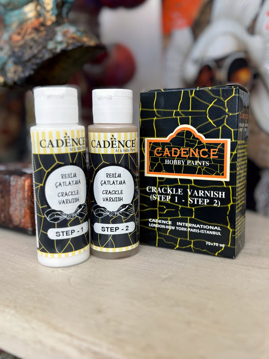 Barniz Craquelador de 2 Pasos Transparente Cadence 70 + 70 ml – Set de 2 pasos ideal para crear efectos de craquelado transparente sobre madera, MDF, cartón, lienzo, vidrio, cerámica y más