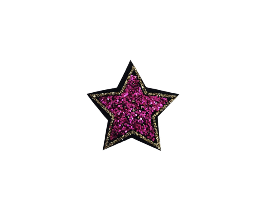 PCT21 PARCHE TEXTIL ESTRELLA GLITTER FUCSIA 6CMS