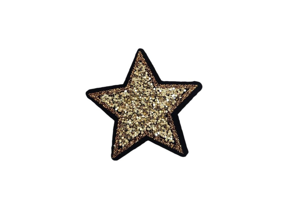 PCT20 PARCHE TEXTIL ESTRELLA GLITTER DORADO 6CMS