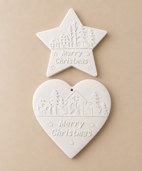 Moldura Estrella y Corazón Merry Christmas 10cm FY75  Ani Art's – Figura de yeso cerámico para pintar, decorar y personalizar