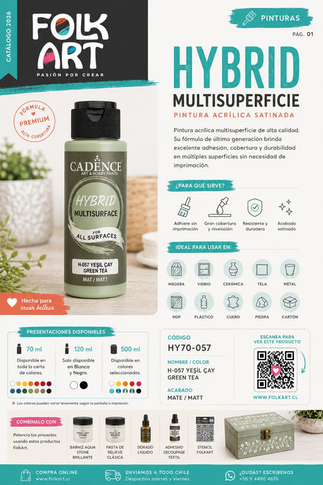 Pintura Acrílica Hybrid Multisuperficie Cadence Verde Moho H089 – Pintura acrilica con excelente cobertura y color intenso para madera, ziña, yeso, lienzo, vidrio, cerámica, metal, tela y más | 70 ml