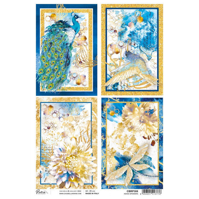 CIAO BELLA PAPEL DE ARROZ A4 Piuma Golden Blue Cobalt