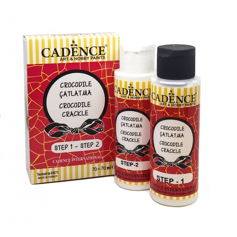 Craquelador de 2 Pasos Cocodrilo Blanco Cadence 70 + 70 ml – Set de 2 pasos para crear un acabado craquelado tipo piel de cocodrilo en color blanco en madera, MDF, cartón, lienzo, vidrio, cerámica y más