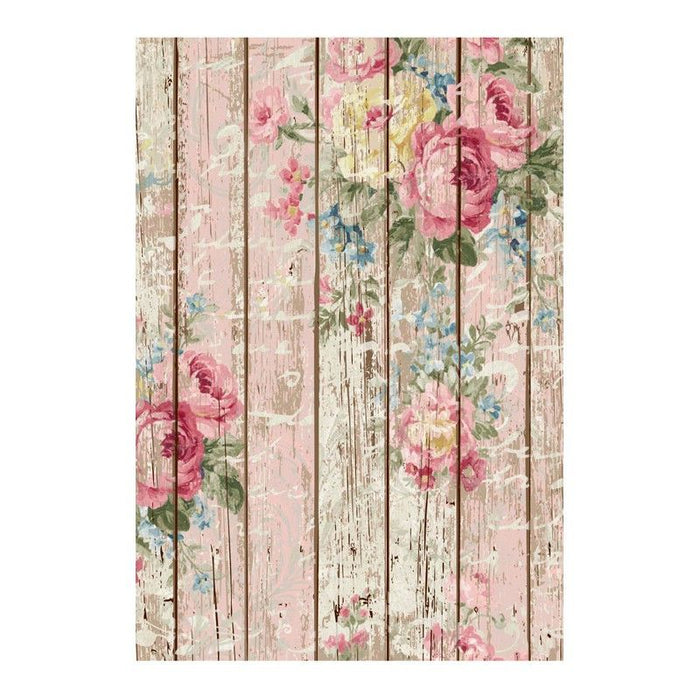 PAPEL DE ARROZ ROSAS EN MADERA PA386 30X41CM